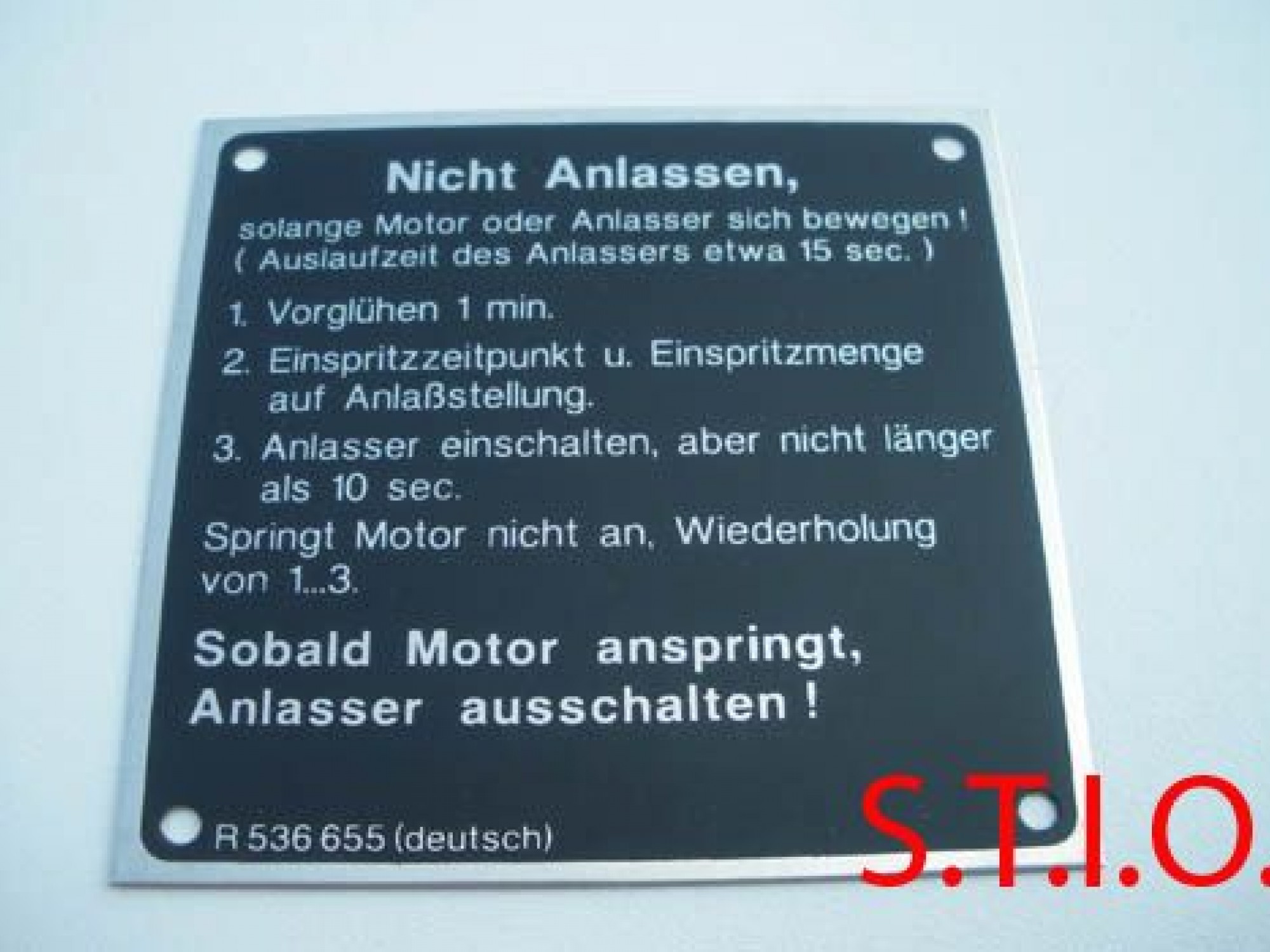 Nicht anlassen typeschild